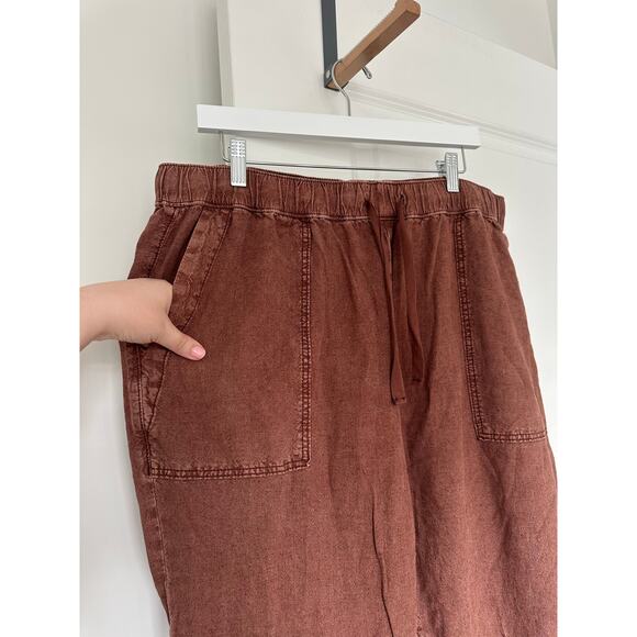Anthropologie (XL) Pilcro Rust Red Linen Drawstring Pants Utility Tie Waist Boho - Picture 3 of 6